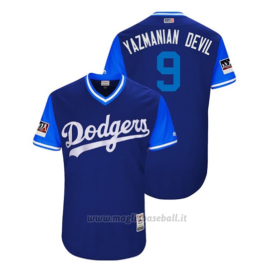 Maglia Baseball Uomo Los Angeles Dodgers Yasmani Grandal 2018 Llws Players Weekend Yazmanian Devil Royal
